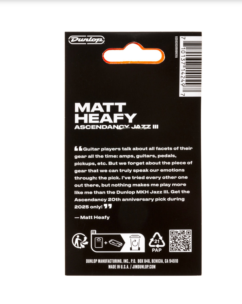 MATT HEAFY ASCENDANCY JAZZ III PICK 1.38MM - 6 PACK